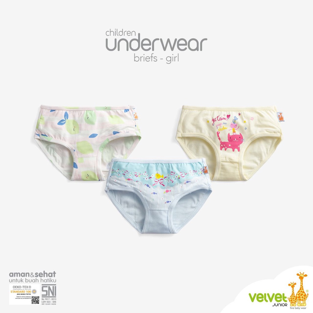 Velvet Underwear/Boxer Anak Girl - Celana Dalam Anak isi 3