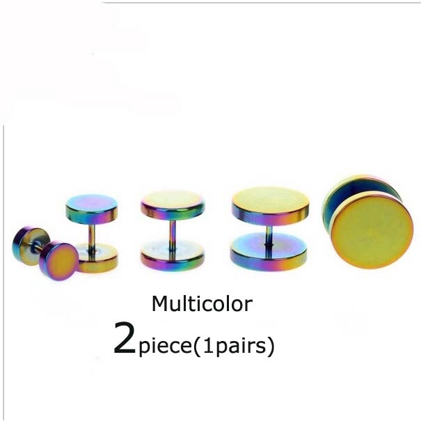 2Piece Stainless Steel Earrings Stud Fake Plugs Lobe Pierceing 6-14mm Black Gold Silver Multicolor