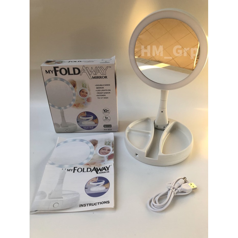 LED Two Side My Fold Away Mirror Makeup Cermin Kecantikan DuaSisi Oval