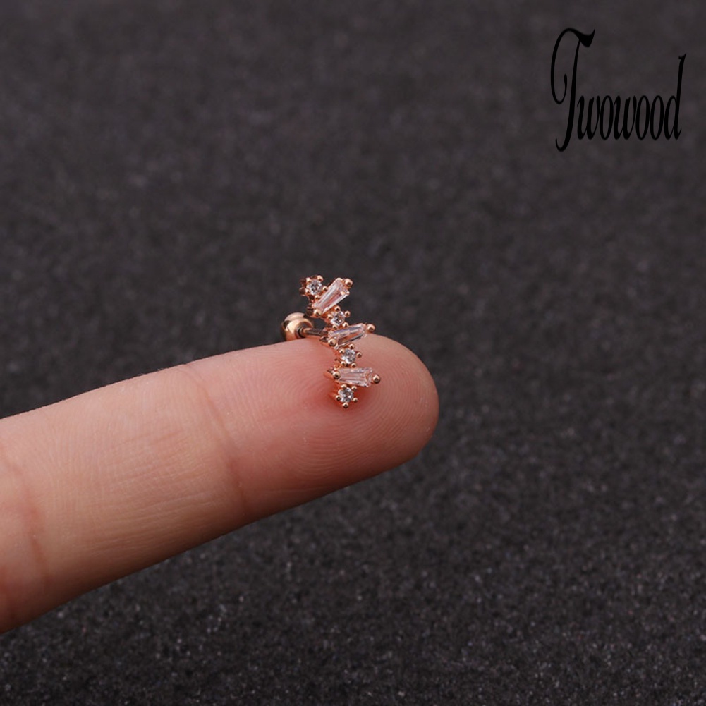 1 Pc Anting Stud Cubic Zirconia Bentuk Bintang Bulan Untuk Wanita