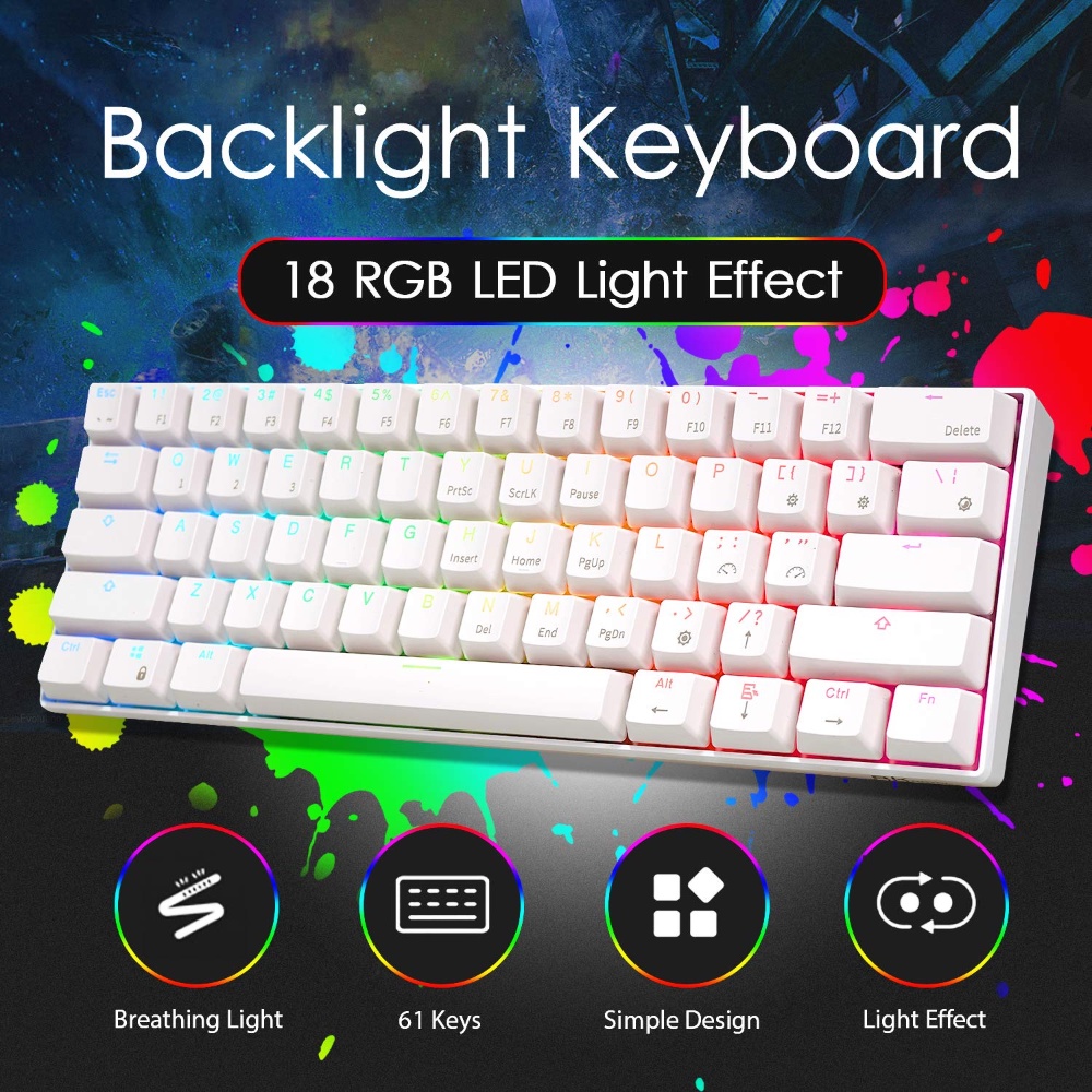 【Beli dua diskon 20%】 RK61 Wireless Bluetooth 61 Keys RGB Backlight 3 Modes Hotswap Gaming Mechanical Keyboard for PC Royal Kludge