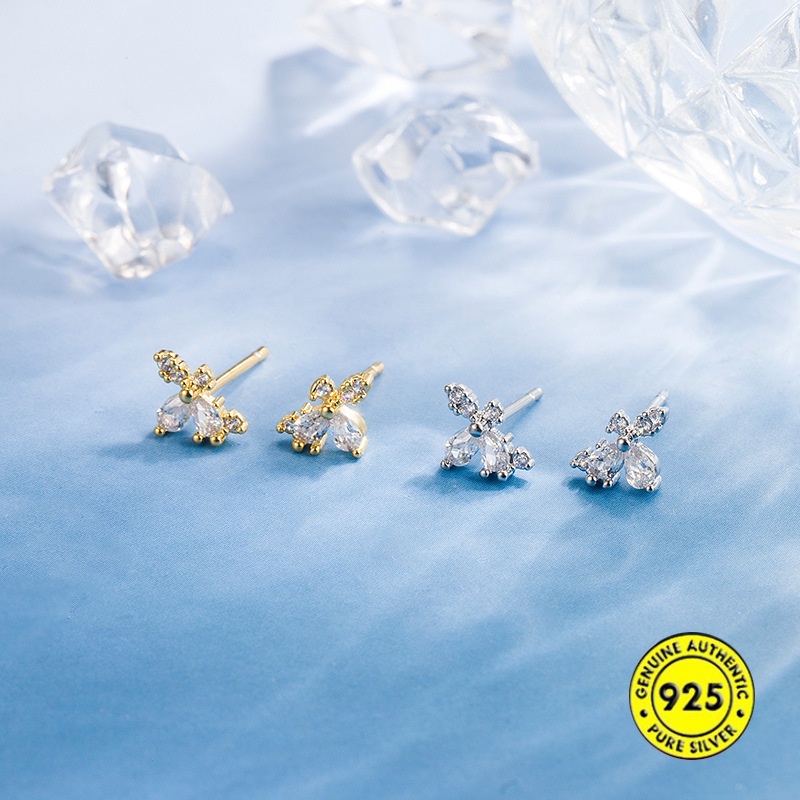 Anting Bahan Sterling Silver Aksen Zircon Untuk Wanita