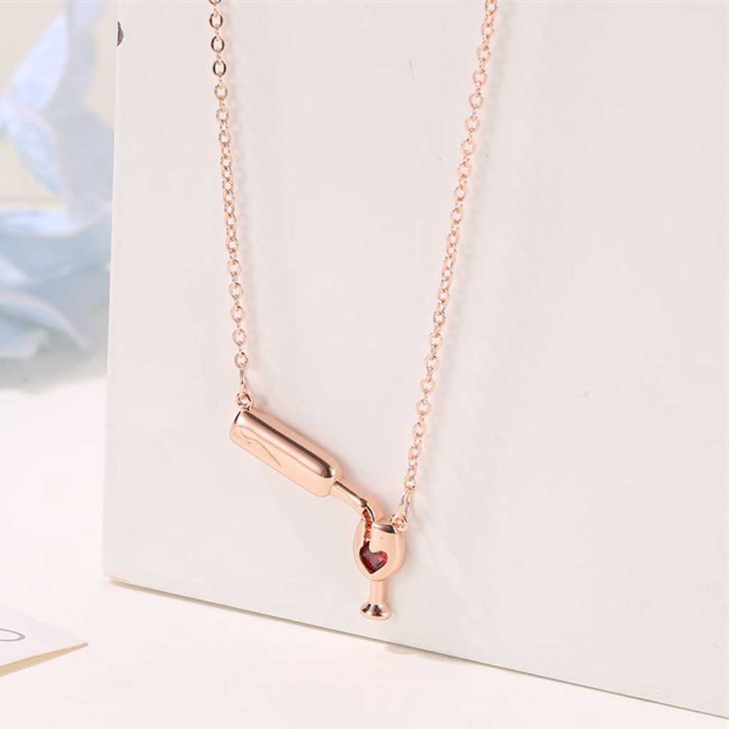 Hu Hu Hu Hu Hu Alat Bantu Pasang Kacamata♡ Kalung Rantai Liontin Gelas Wine Aksen Berlian Imitasi Untuk Perhiasan Wanita