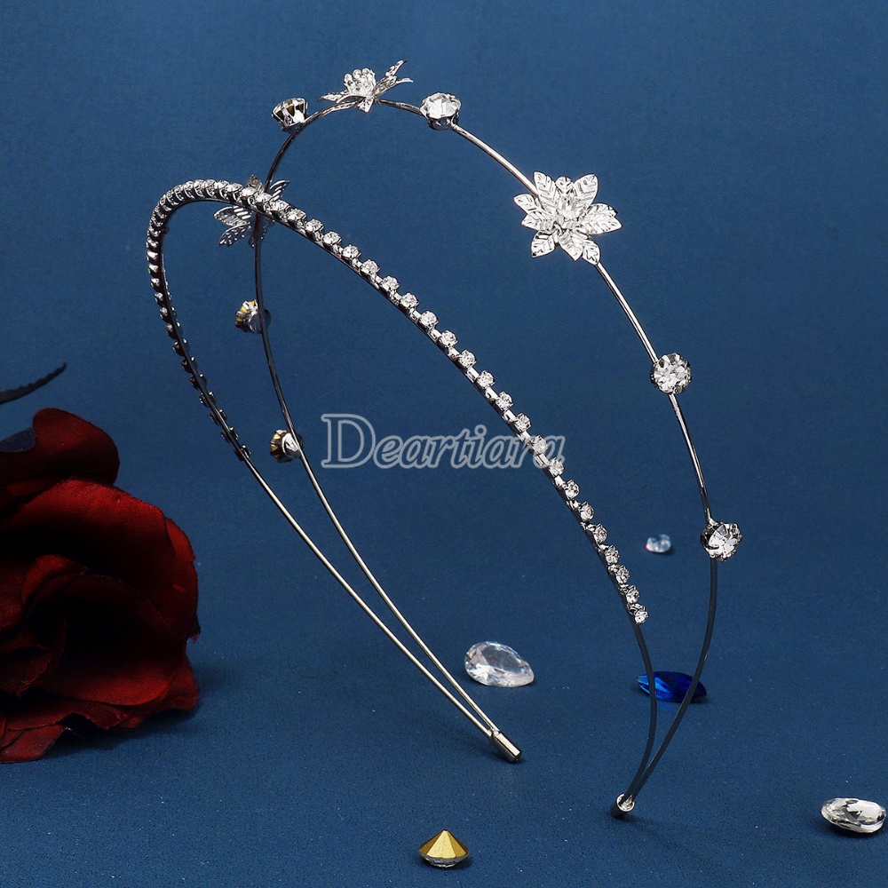 Bando Rambut Bahan Metal Desain Bunga Hias Berlian Imitasi Untuk Pengantin Wanita