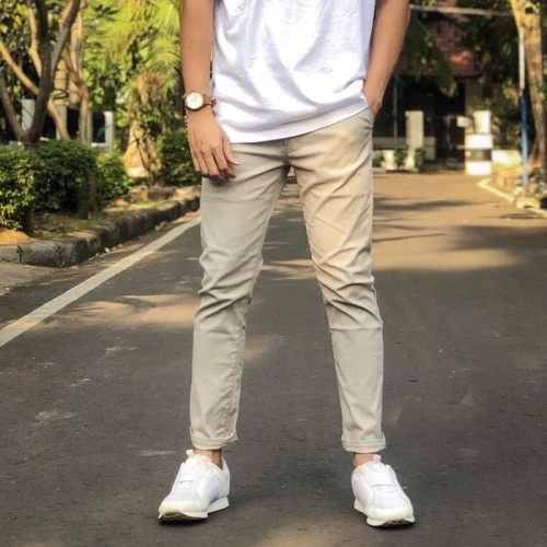 Lesta Langgeng Celana Formal Pria Slimfit Bahan Kain Drill Warna Krem Panjang 27-36