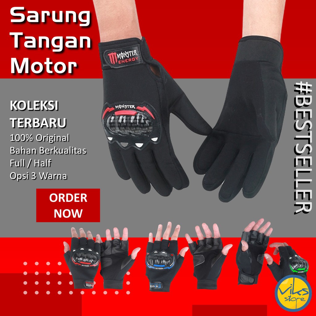 Sarung Tangan Motor Protector / Batok Pria Kulit Sintesis Hitam Lokal Simpel Multifungsi Glove Lokal