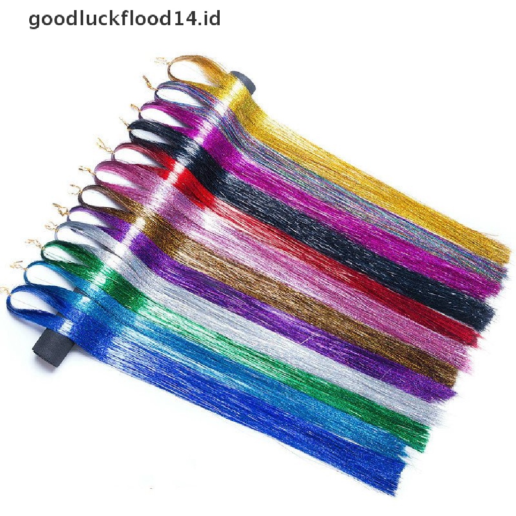 [OOID] 200 Strands Holographic Sparkle Hair Tinsel Extensions Dazzles 90cm Women Hippie ID