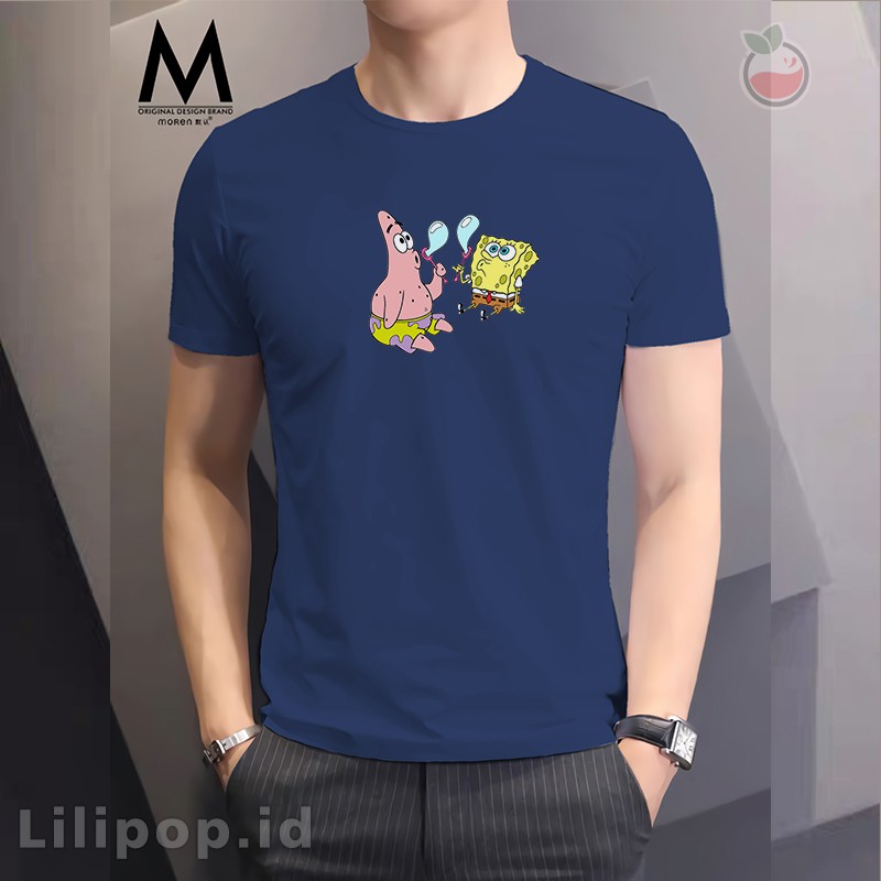 Kaos Tshirt  Pria Spongebob  Baju Distro Basic Lengan Pendek Cowok Kasual Lilipop