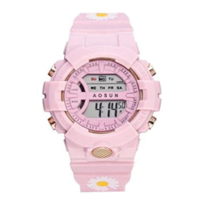 [COD] Jam Tangan Rubber Digital Sport Bulat Wanita Dan Pria Fashion Gaya Korea Import-44-9 Pink bunga