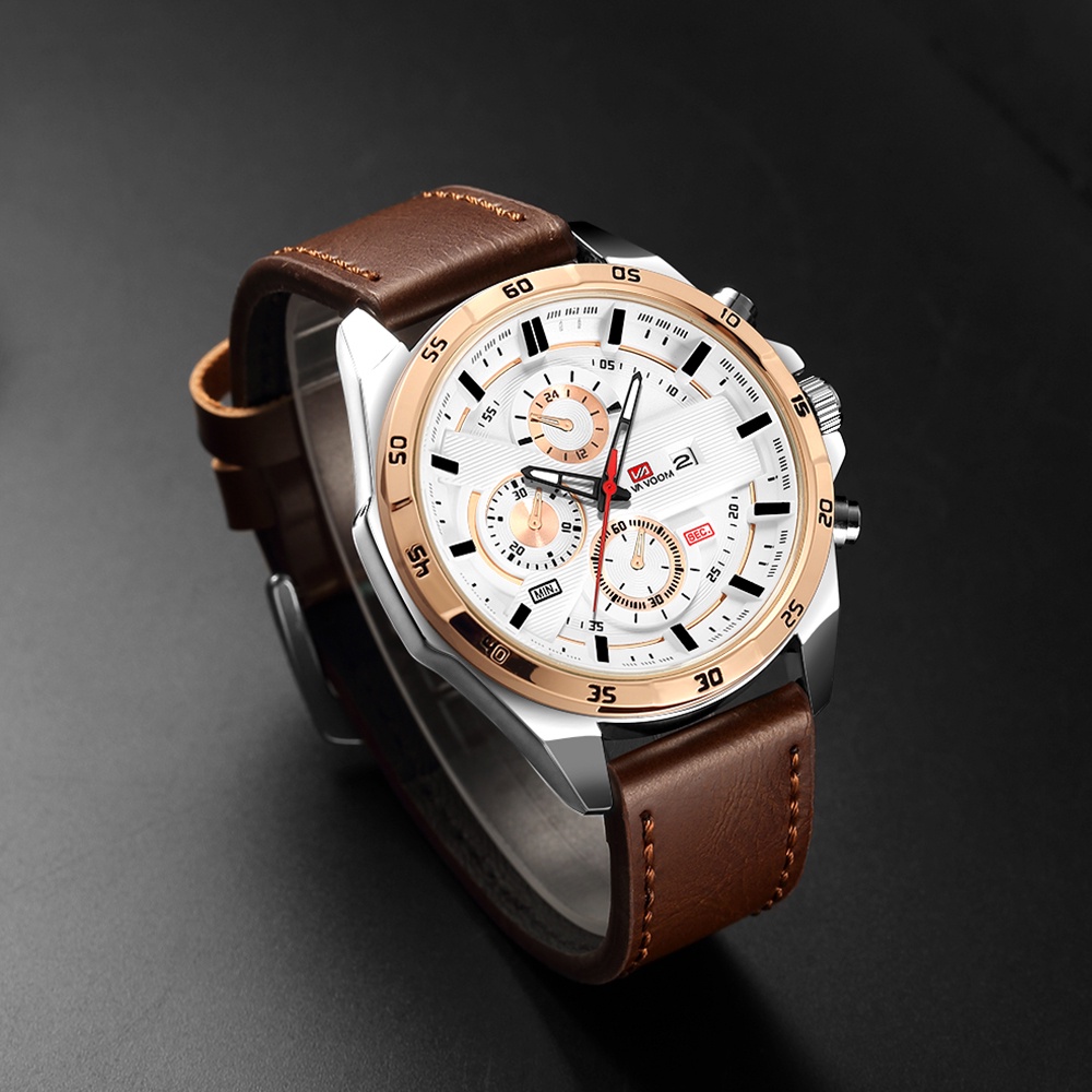 VaVa Voom 216 Jam Tangan Pria Korea Kulit Stainless Steel Analog Quartz Cowok Tangan Arloji Original Tahan Air Watch + Kotak Gratis