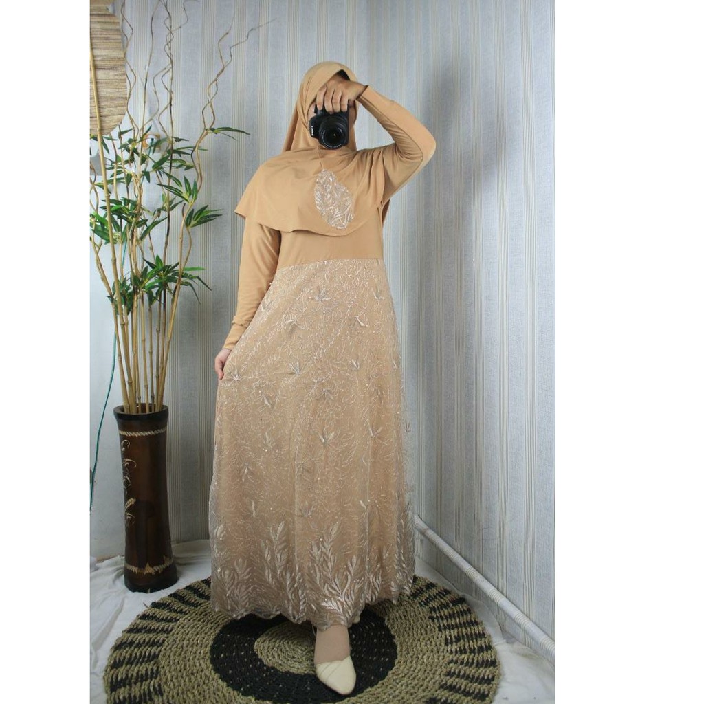 Gamis BRUKAT mix jersey burkat full MASYITHA brokat set syari khimar terbaru pesta masyita