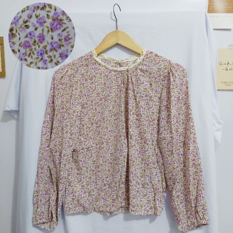 【BISA COD】Chiffon Lace Floral Blouse wanita Lengan Panjang summer atasan blus import cewek-Motif 27