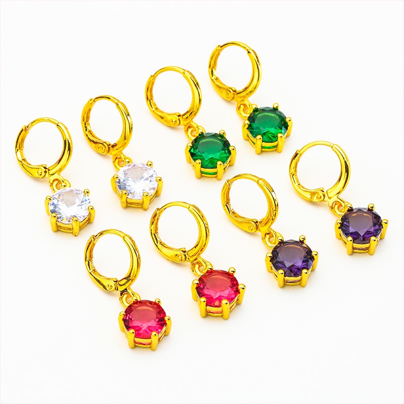 Anting Mini Lapis Emas Asli Kadar 375 Hias Manik-Manik Permata Ruby Putih Bahan Zirkon Untuk Wanita