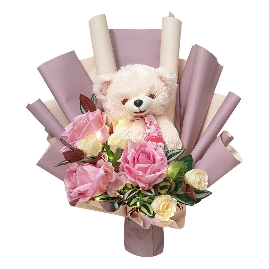 Buket bunga boneka teddy bear bonita premium bisa nyala ada lampu dan free box yang elegan dan minimalis sehingga cocok untuk anniversary pernikahan dan hadiah untuk pacar maupun untuk kado hari jadi yang manis bagi orang terkasih-Istana Boneka
