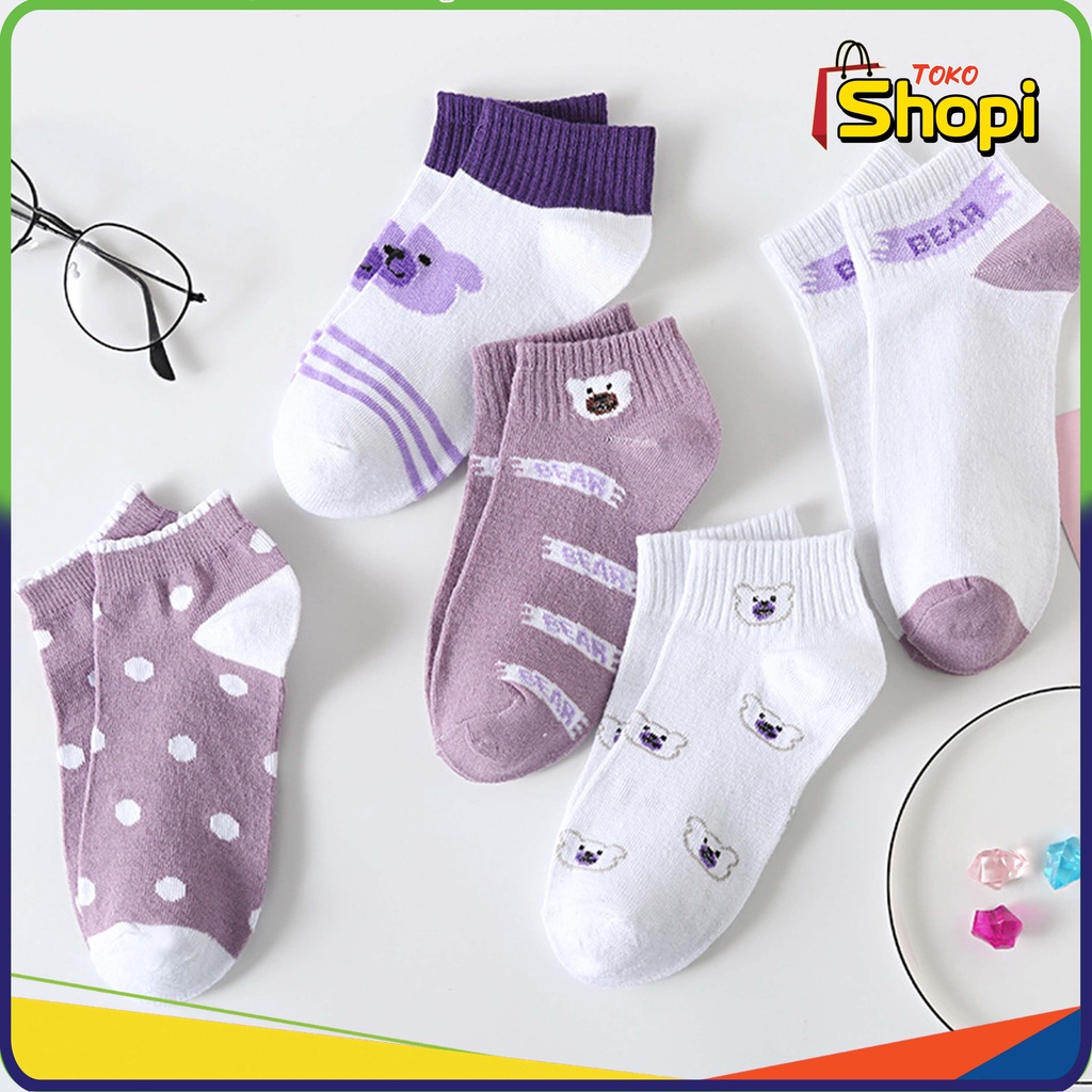 Kaos Kaki Pria Wanita Motif Beruang Ungu Kaos Kaki Pendek Fashion Korean Purple Bear Socks Import 𝕋𝕊