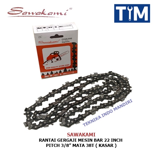 PAKETAN Bar Guide / Bar Gergaji Mesin 22 INCH + Rantai Gergaji 38T Mata Kasar merk SAWAKAMI