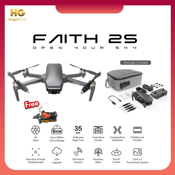 {adenastore} C-FLY Faith 2S 3-axis Gimbal 4K HD Camera 5KM FPV Drone GPS 35mins Murah