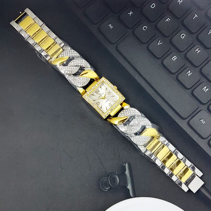 Jam tangan wanita rantai gold segi