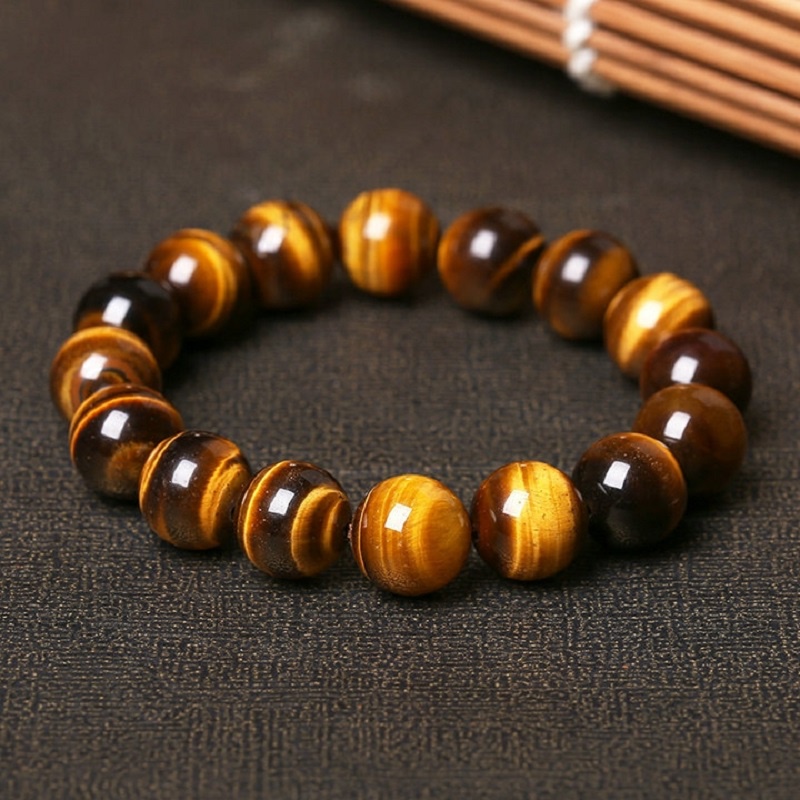 Gelang Manik-Manik Batu Mata Harimau Alami Ukuran 8mm Untuk Pria Dan Wanita