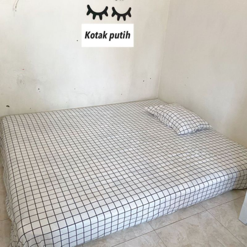 sprei estetik motif kotak putih-sprei 180X200