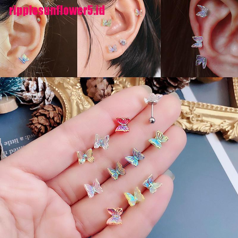 # Kaos T-Shirt Wanita Lengan Pendek Motif Print #1pc Anting Tusuk Motif Kupu-Kupu Bahan Titanium Steel Untuk Wanita Butterfly