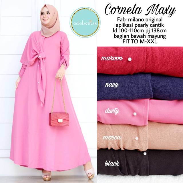 RHS ~ cornela maxy dress pesta baju lebaran bahan milano melar ori solo by edelweis