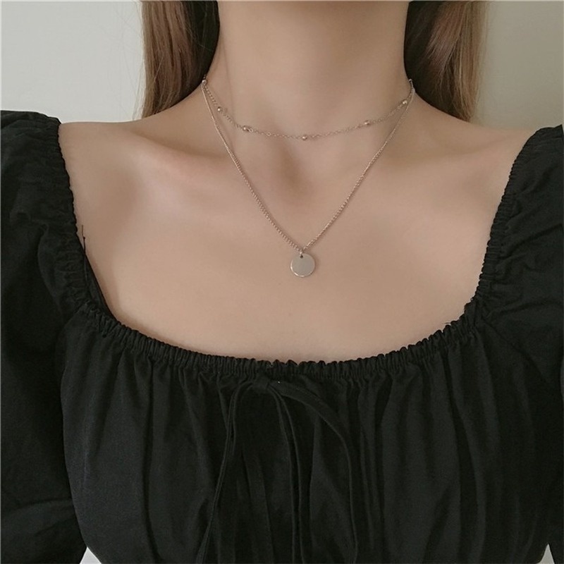 Temperament double layer disc necklace clavicle chain stacking personality necklace