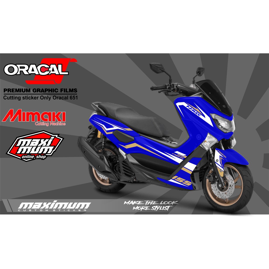 STICKER NMAX - CUTTING STICKER NMAX BIRU TUA DENGAN STRIPING GOLD KOMBINASI PUTIH