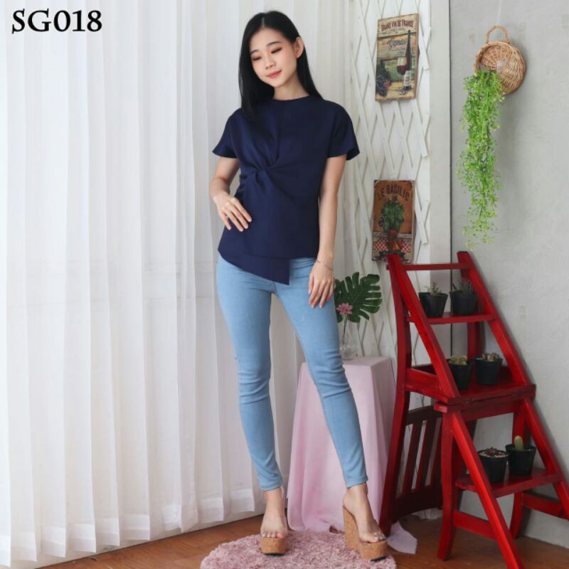 Baju Murah Wanita Blouse Atasan scuba Wanita SG018 maroon navy putih kuning modis trendy kekinian