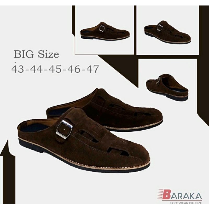 Bustong Oxford Pria X-05 Ukuran Besar 43-44-45-46-47 Sendal Slop Bapak2 Formal Kulit Size JUMBO Brown, 45