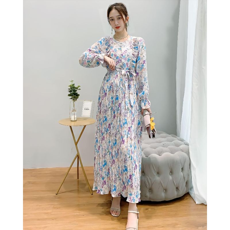 SHASHA FLORAL DRESS IMPORT GAMIS PLISKET MOTIF BUNGA