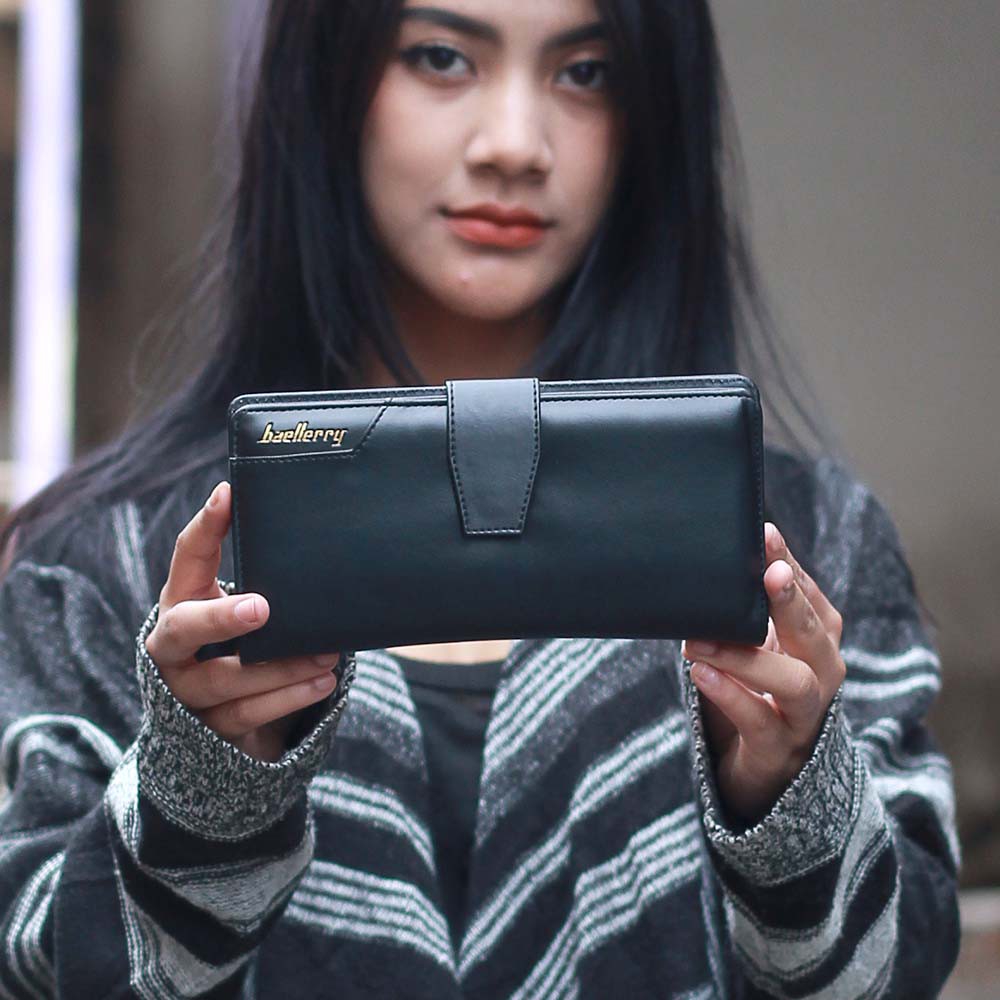 Dompet Panjang Wanita Fashionable / Wallet Female model Kekinian Motif Polos || Warna Hitam - 432