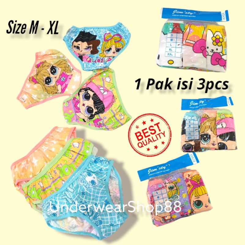 Celana Dalam Anak Cewek Kecil Bergambar/Celana Dalam Anak Cewek Katun Bergambar/1 Pak isi 3pcs/Celana Dalam Anak Cewek Berkarakter