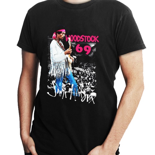 Kaos Jimmy Hendrix Woodstock 69 Tshirt Casual Unisex T-SHIRT Bahan Katun TERBARU