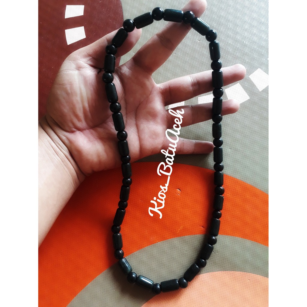 Kalung Giok Batu Black Jade Asli Aceh Tabung Kombinasi Bulat