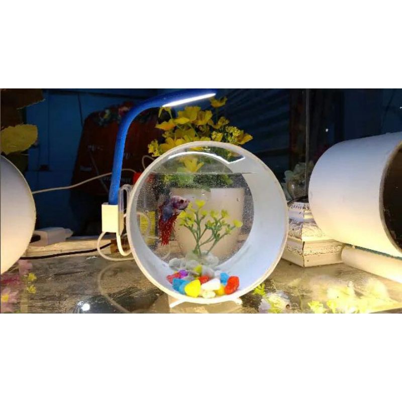 Aquarium Meja bulat PVC/ Aquarium Akrilik/ Aquarium minimalis/ Aquarium Cupang PROMO