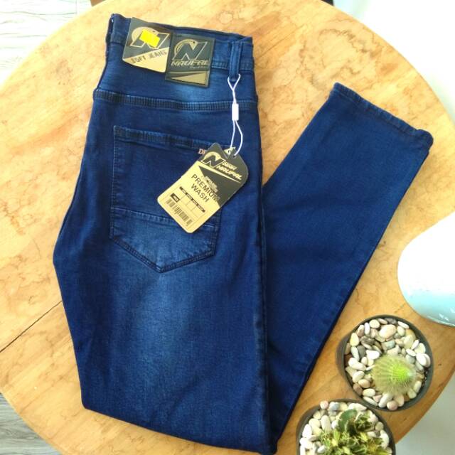 Jeans navy pria celana panjang streeth pria