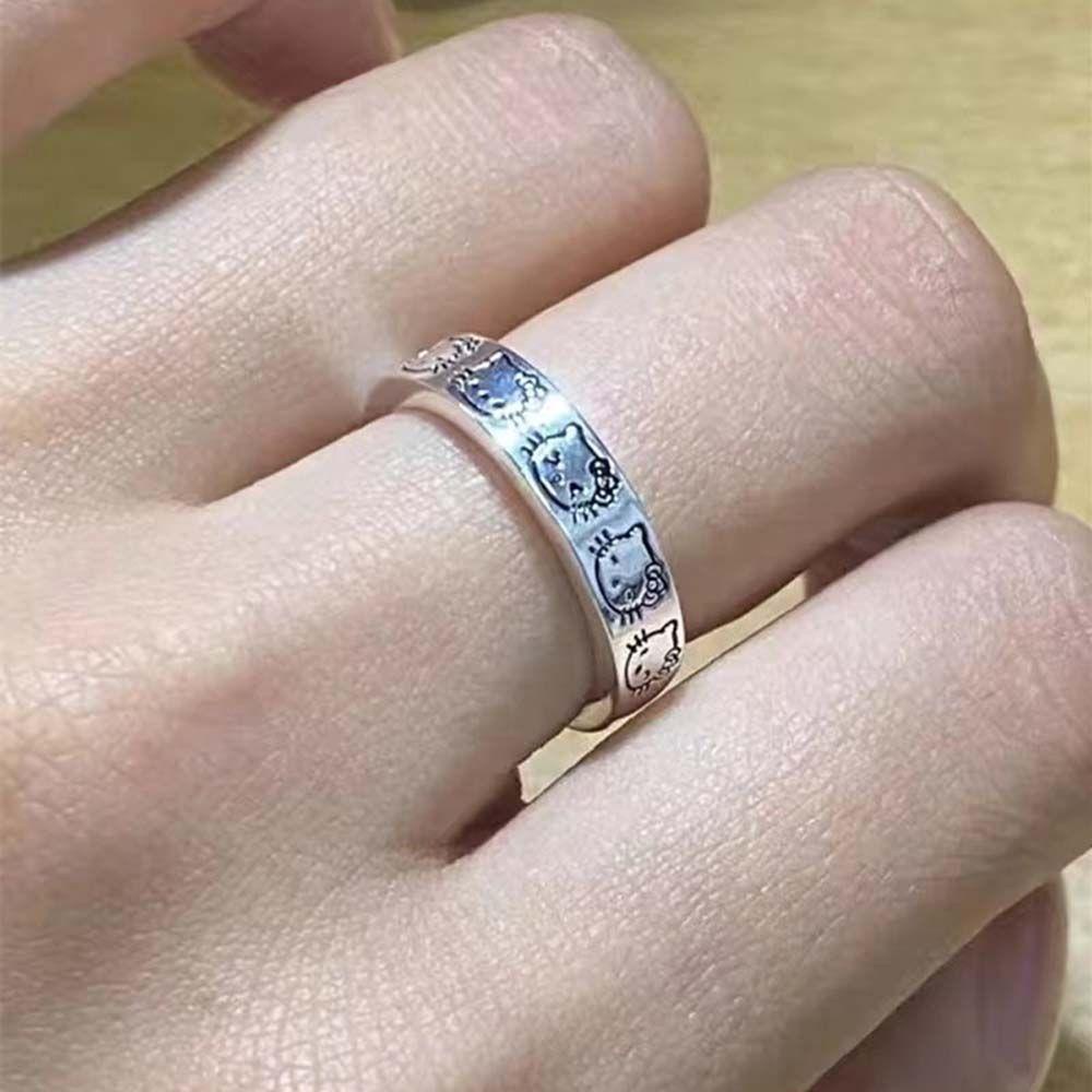 Mxbeauty Perak Terbuka Cincin Kepribadian Sederhana Gaya Korea Cincin Kucing Pacar Hadiah Perempuan Terbuka Cincin Tembaga Kulomi Cincin