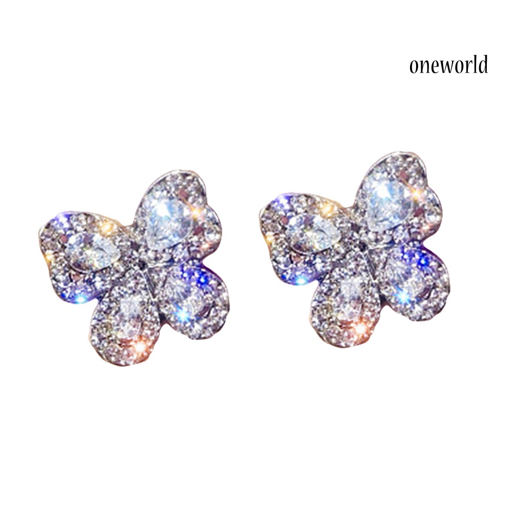 OW@ Elegant Women Full Rhinestone Inlaid Butterfly Shape Stud Earrings Jewelry Gift