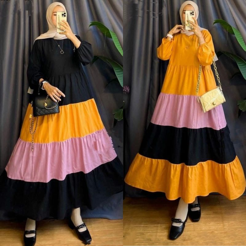 Midi Dress Korean Style Bigsizr ld 110 / Midi dress Rayon Ruffle Kombinasi