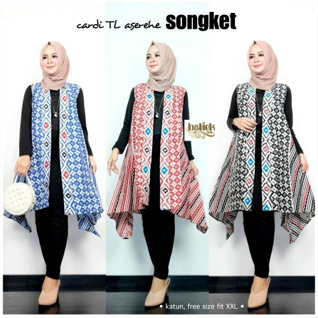 Outer wanita katun tanpa lengan halus cardigan Baju luaran santai wanita kasual motif tenun songket lurik batik etnik tradisional cardigan blazer rompi Cardi seragaman seragam kembaran panjang wanita santai kuliah sekolah pesta kondangan kekinian