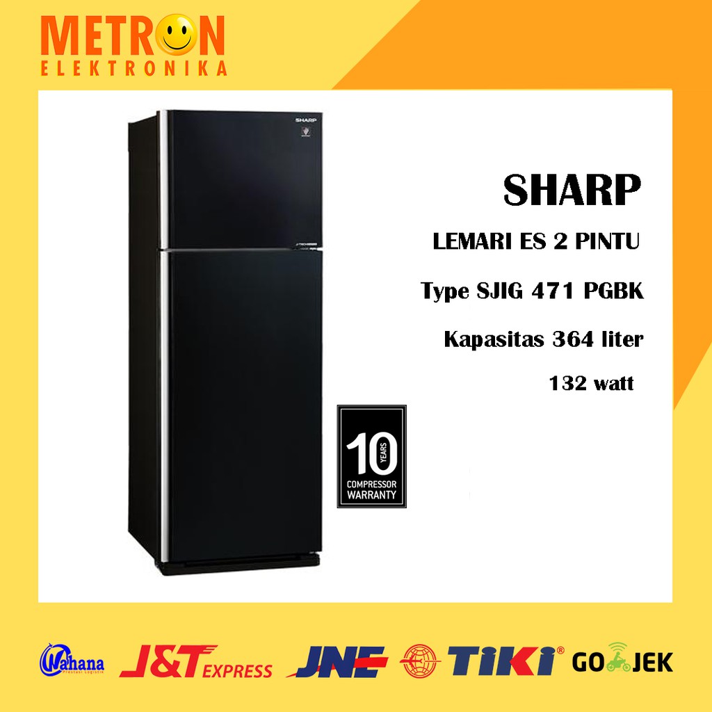 SHARP SJ-IG 471 PG-BK - BLACK LEMARI ES 2 PINTU INVERTER / SJIG471PGBK