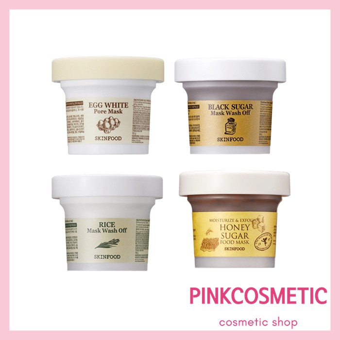 Skinfood Egg White Pore Mask / Black Sugar Mask Wash Off / Rice Mask Wash Off/ Honey Sugar Food Mask