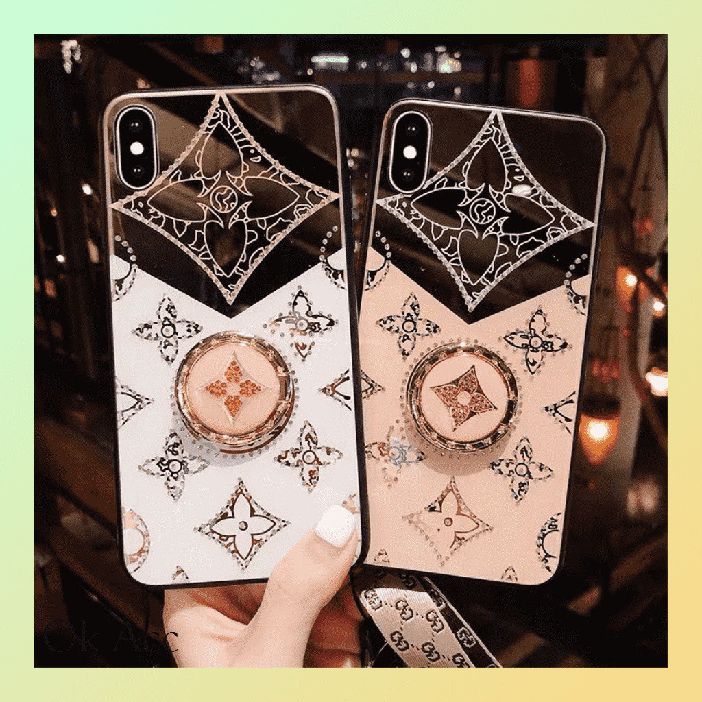 Back case LV motif kembang ring stand holder Oppo Reno 4 4 Pro 5 5 Pro A52 A72 A92 FH03