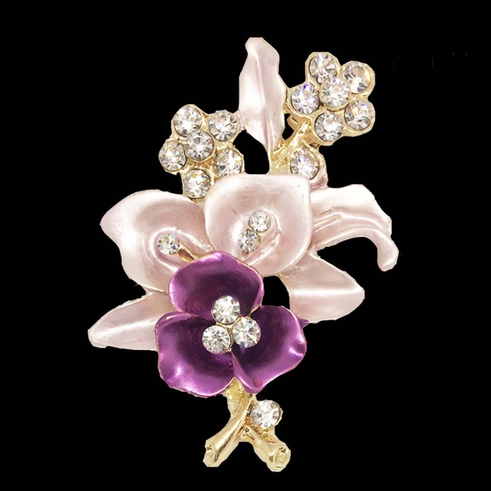 OW@ Elegant Women Rhinestone Flower Enamel Brooch Pin Cardigan Scarf Corsage Jewelry