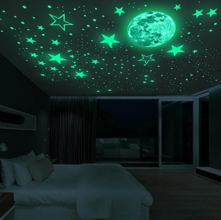 Stiker Dinding Decal Desain Earth Stars Bubble 3D Model Glow In The Dark Untuk Kamar Anak