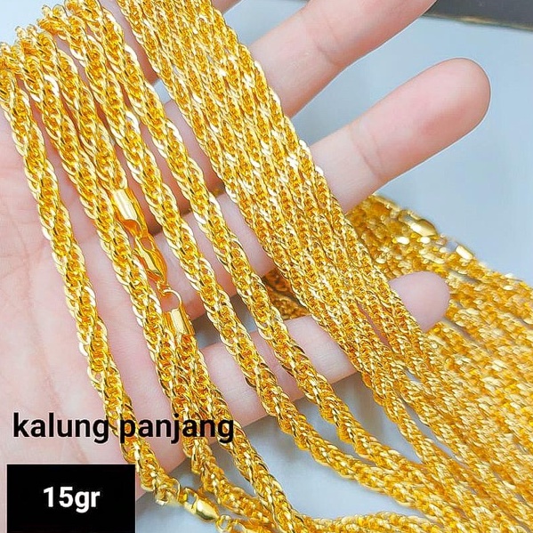 Kalung panjang anak dan dewasa emas asli kadar 700 70% 16k model rantai tambang superlight kuning pr