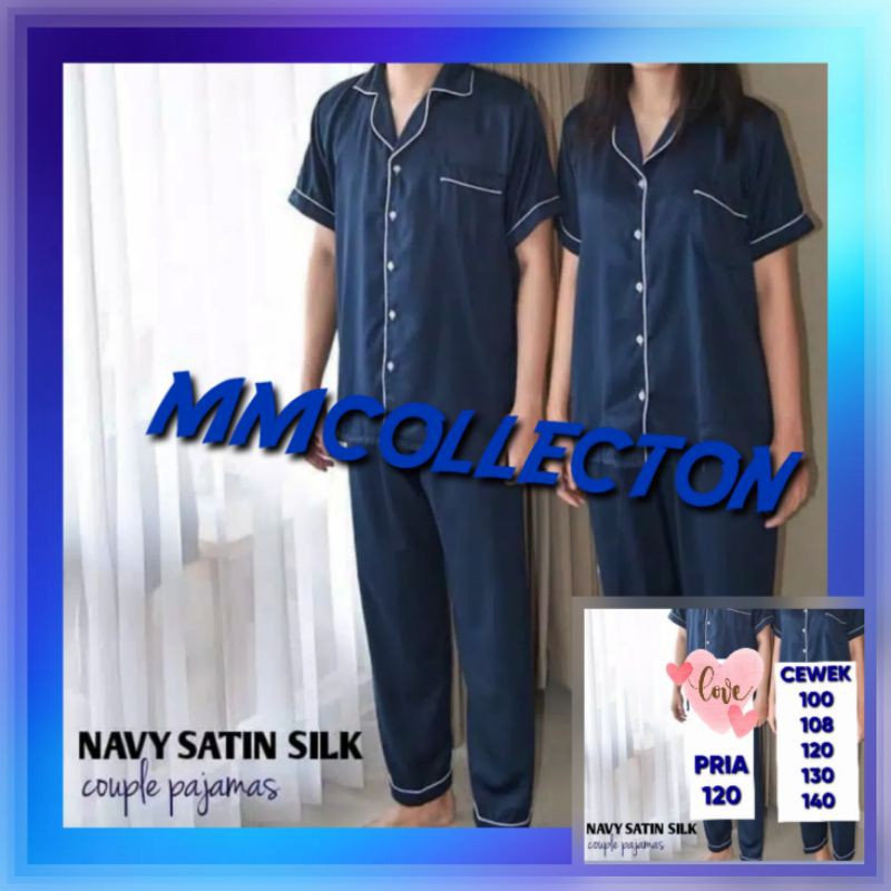 piama pasangan suami istri couple / cowok cewek Piyama baju tidur satin polos lengan pendek-2 PCS - nevi
