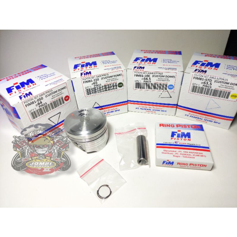 Piston Kit FIM FIM81 63.5/64/64.5/65 Pin 15 Custome Dome Mentahan CBR CB150R Old GL Megapro Tiger Mio