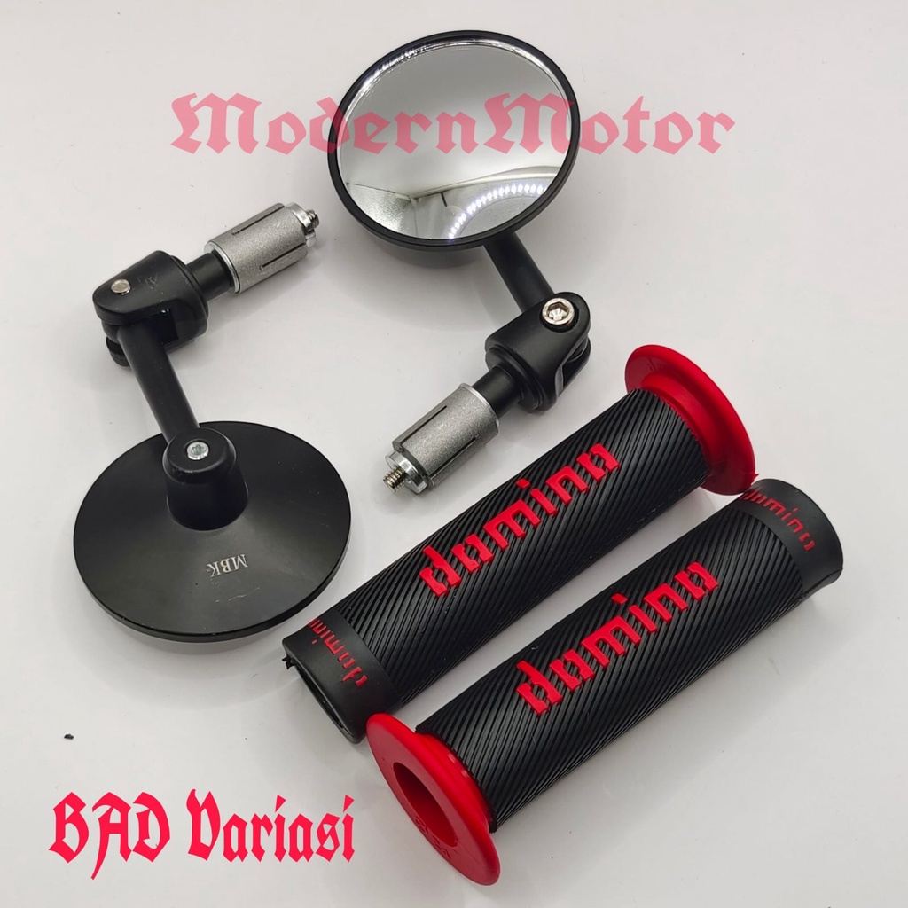 Spion Jalu Cembung plus Handgrip Domino Bulu 1 paket 2 item Universal all Motor